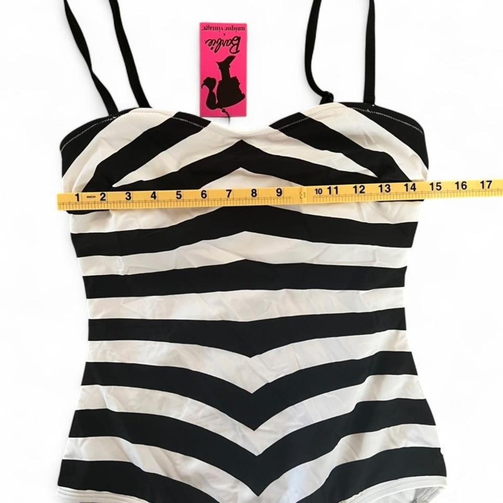 Unique Vintage Black and White Striped One-Piece Swimsuit - Picture 6 of 8